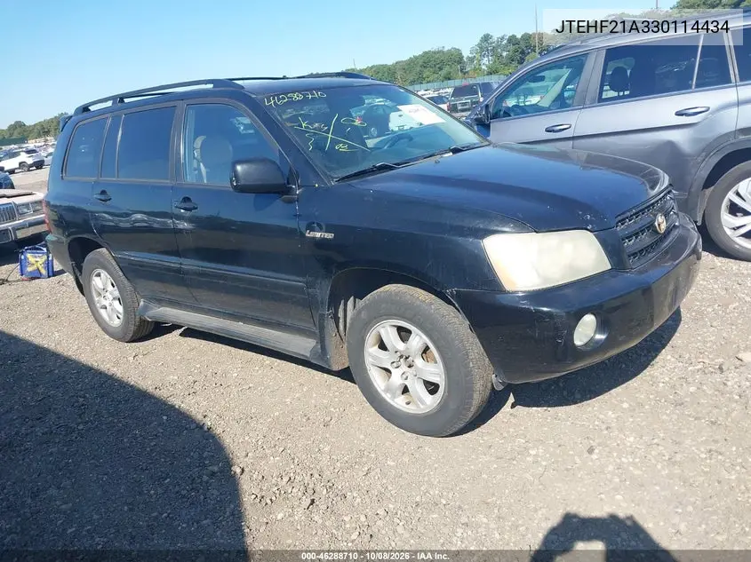 TOYOTA HIGHLANDER 2003, VIN JTEHF21A330114434