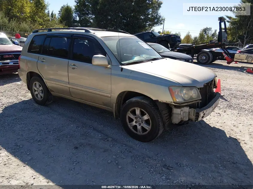 TOYOTA HIGHLANDER 2003, VIN JTEGF21A230087853