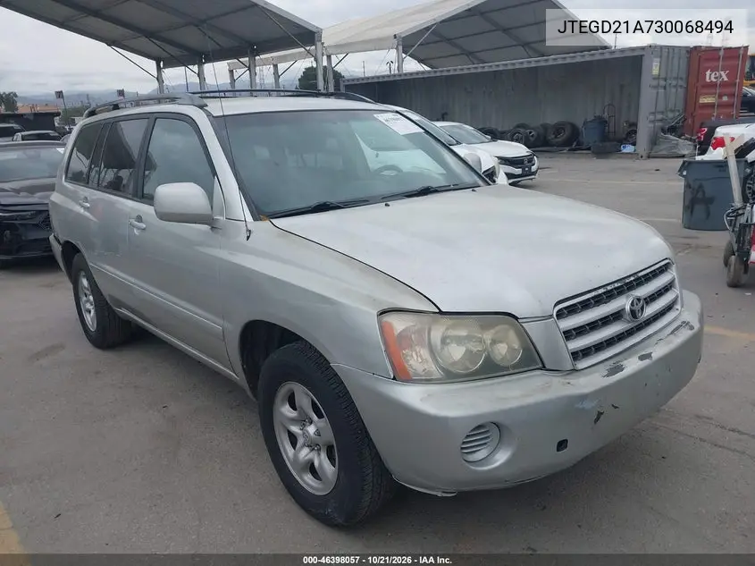 TOYOTA HIGHLANDER 2003, VIN JTEGD21A730068494