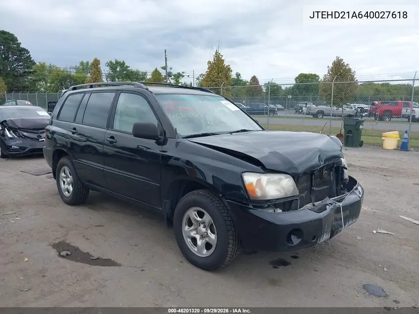 TOYOTA HIGHLANDER 2004, VIN JTEHD21A640027618