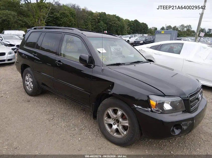TOYOTA HIGHLANDER 2004, VIN JTEEP21A640029542