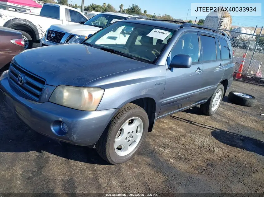 2004 TOYOTA HIGHLANDER VIN JTEEP21AX40033934 — фото 2