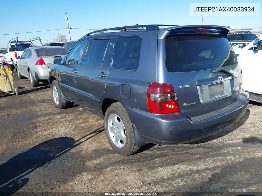 2004 TOYOTA HIGHLANDER VIN JTEEP21AX40033934 — фото 3