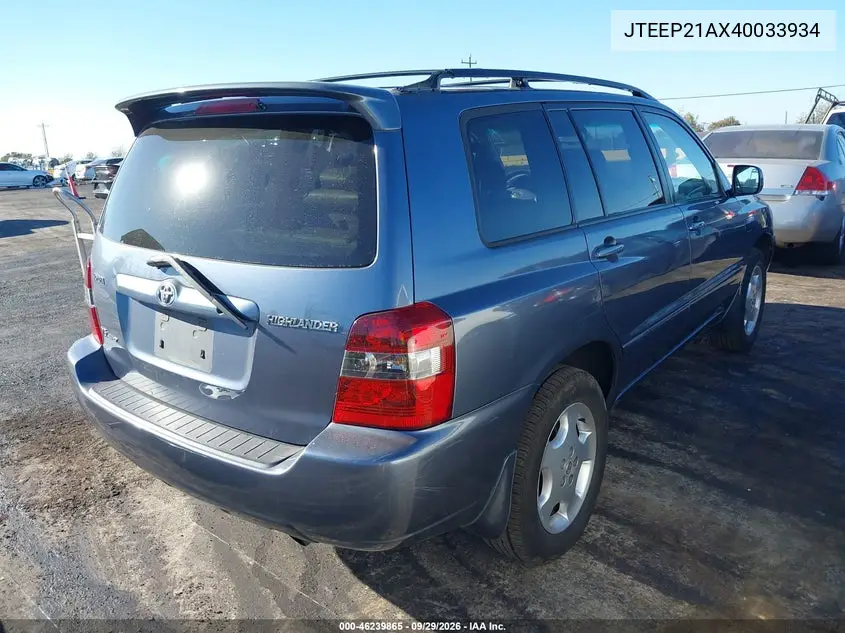 2004 TOYOTA HIGHLANDER VIN JTEEP21AX40033934 — фото 4