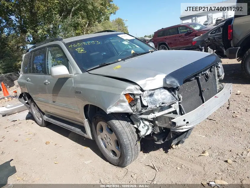 TOYOTA HIGHLANDER 2004, VIN JTEEP21A740011292