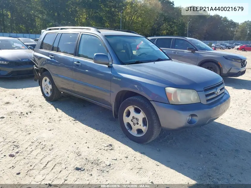 TOYOTA HIGHLANDER 2004, VIN JTEEP21A440021679