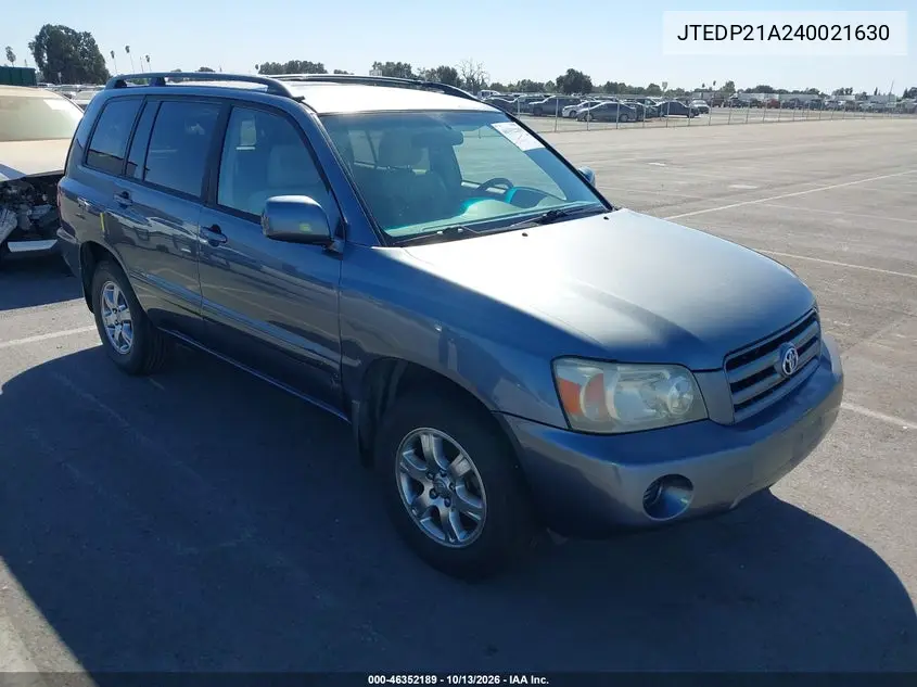TOYOTA HIGHLANDER 2004, VIN JTEDP21A240021630