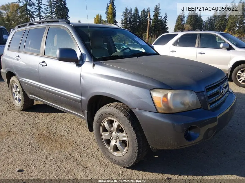 TOYOTA HIGHLANDER 2004, VIN JTEEP21A040059622