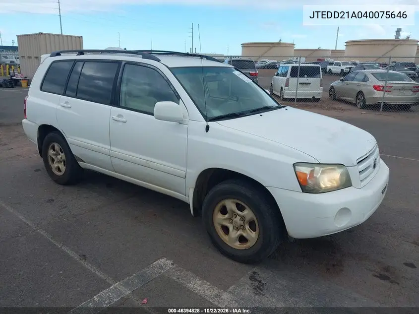 TOYOTA HIGHLANDER 2004, VIN JTEDD21A040075646