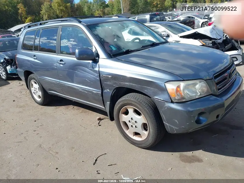 TOYOTA HIGHLANDER 2005, VIN JTEEP21A750099522