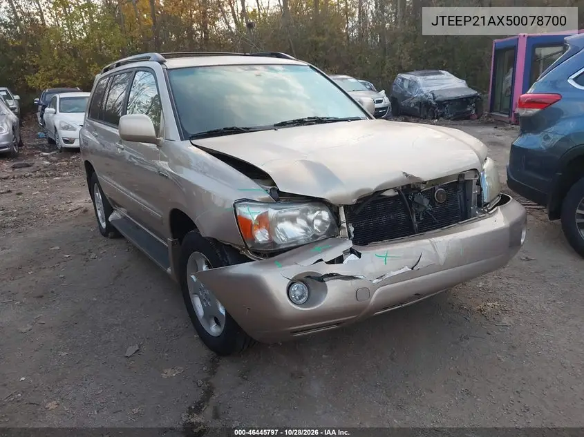 TOYOTA HIGHLANDER 2005, VIN JTEEP21AX50078700