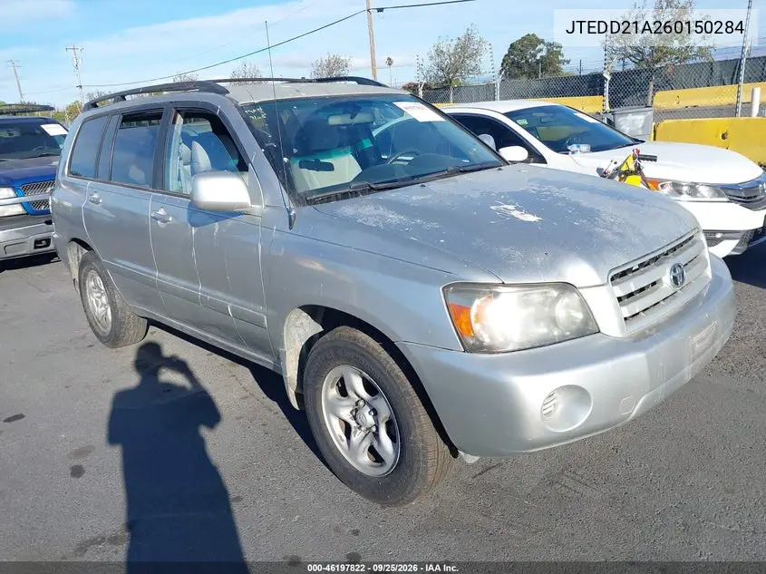 TOYOTA HIGHLANDER 2006, VIN JTEDD21A260150284