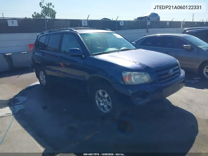 TOYOTA HIGHLANDER 2006, VIN JTEDP21A060122331