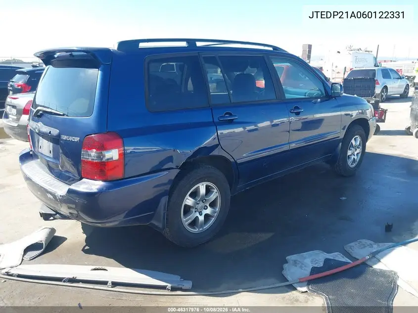2006 TOYOTA HIGHLANDER VIN JTEDP21A060122331 — фото 4