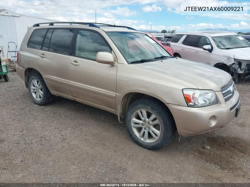 TOYOTA HIGHLANDER 2006, VIN JTEEW21AX60009221