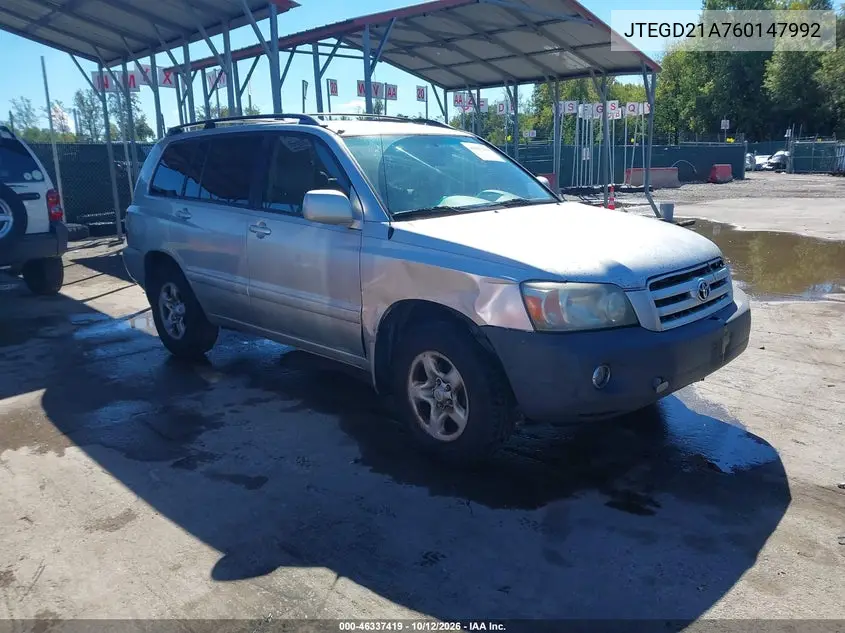 TOYOTA HIGHLANDER 2006, VIN JTEGD21A760147992