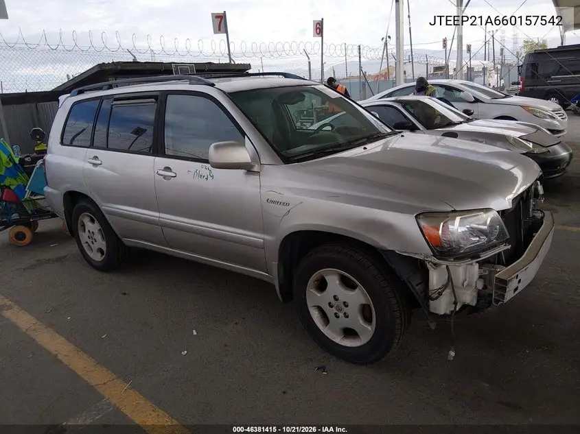 TOYOTA HIGHLANDER 2006, VIN JTEEP21A660157542