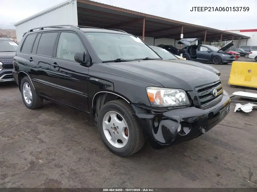 TOYOTA HIGHLANDER 2006, VIN JTEEP21A060153759
