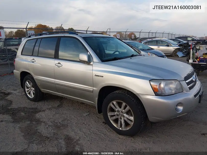 TOYOTA HIGHLANDER 2006, VIN JTEEW21A160003081