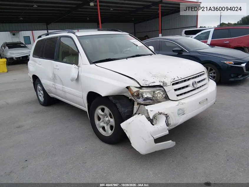 TOYOTA HIGHLANDER 2006, VIN JTEDP21A360094024