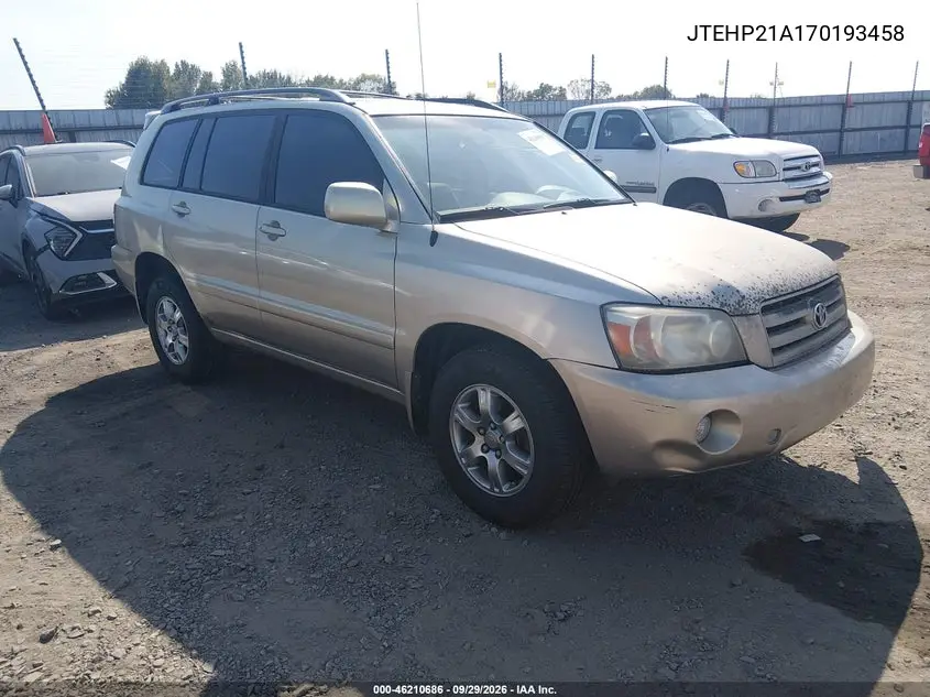 TOYOTA HIGHLANDER 2007, VIN JTEHP21A170193458