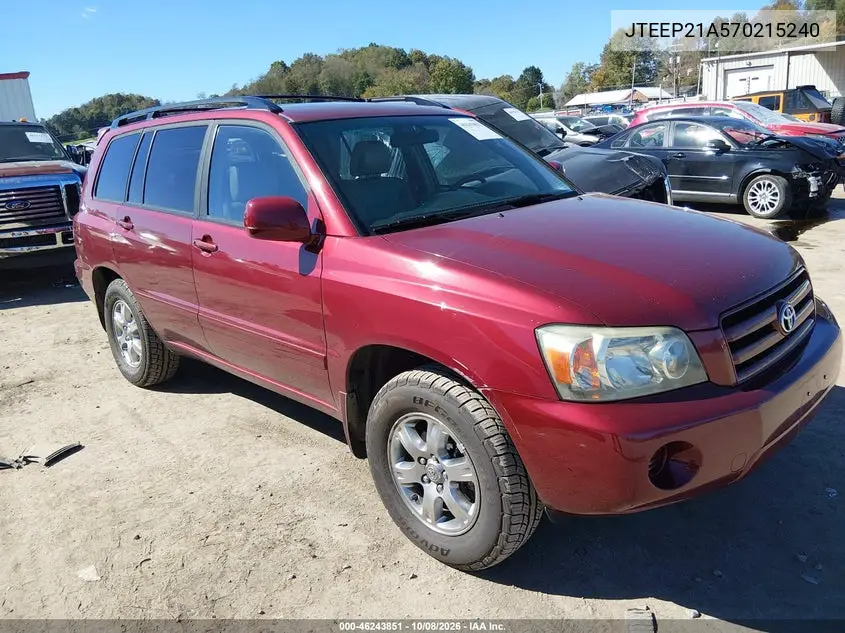 TOYOTA HIGHLANDER 2007, VIN JTEEP21A570215240