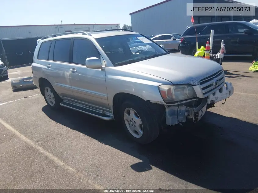 TOYOTA HIGHLANDER 2007, VIN JTEEP21A670205073