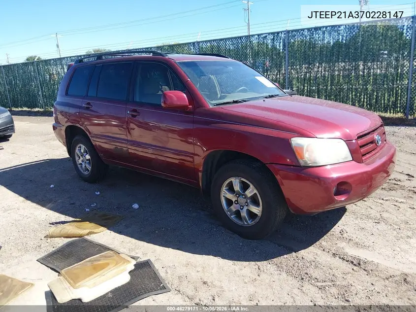TOYOTA HIGHLANDER 2007, VIN JTEEP21A370228147