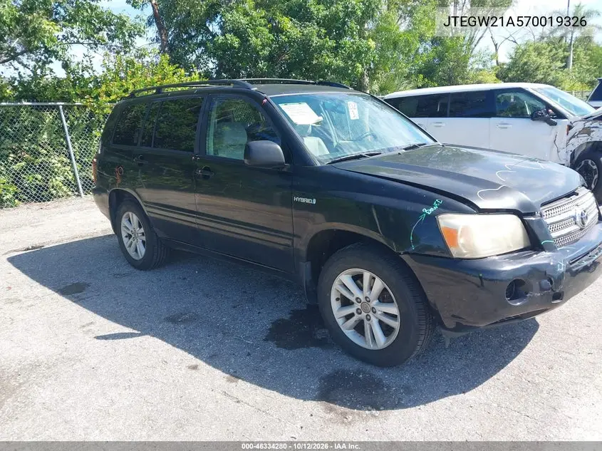 TOYOTA HIGHLANDER 2007, VIN JTEGW21A570019326