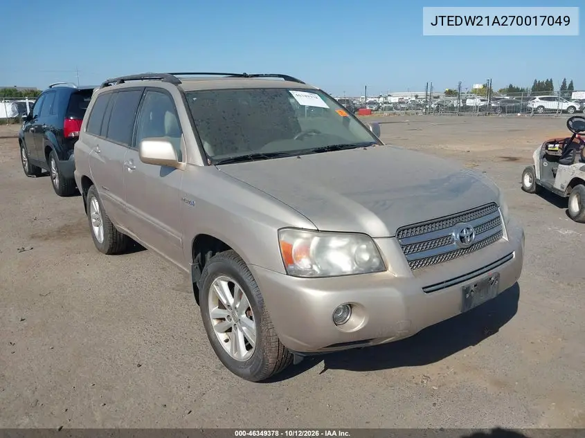 TOYOTA HIGHLANDER 2007, VIN JTEDW21A270017049
