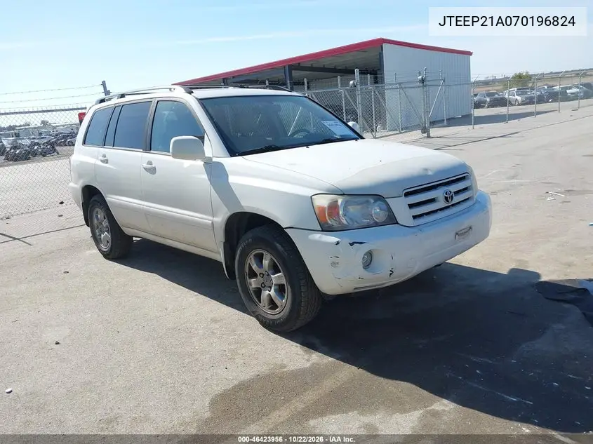 TOYOTA HIGHLANDER 2007, VIN JTEEP21A070196824