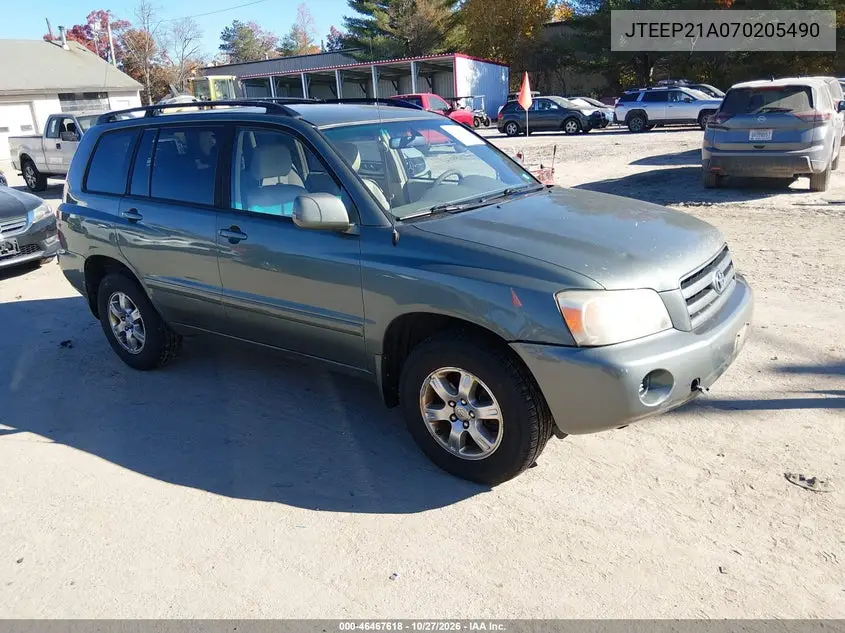 TOYOTA HIGHLANDER 2007, VIN JTEEP21A070205490