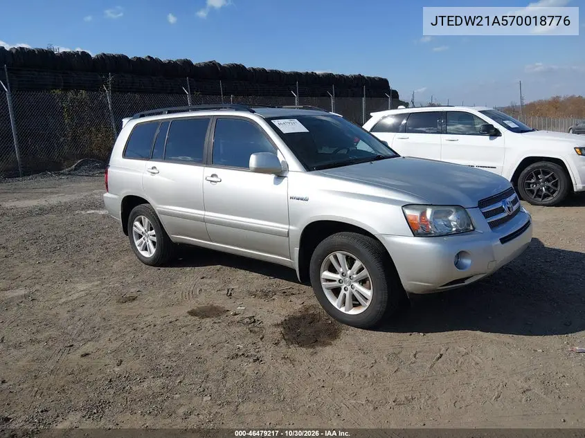 TOYOTA HIGHLANDER 2007, VIN JTEDW21A570018776