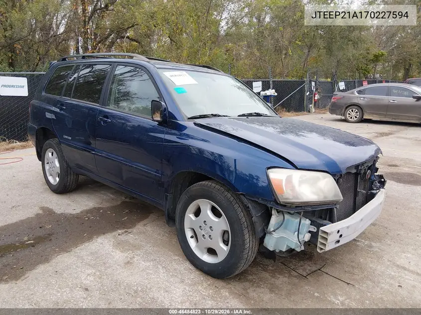 TOYOTA HIGHLANDER 2007, VIN JTEEP21A170227594