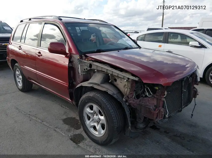 TOYOTA HIGHLANDER 2007, VIN JTEGP21A070129312