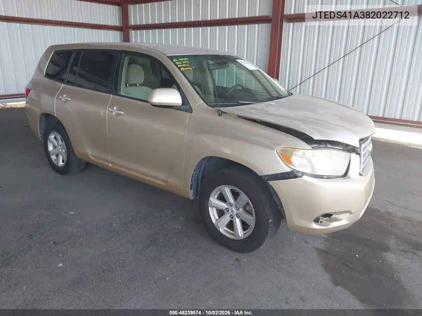 TOYOTA HIGHLANDER 2008, VIN JTEDS41A382022712