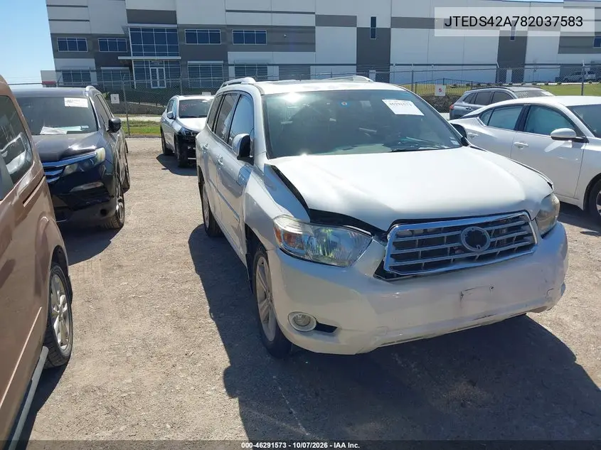TOYOTA HIGHLANDER 2008, VIN JTEDS42A782037583