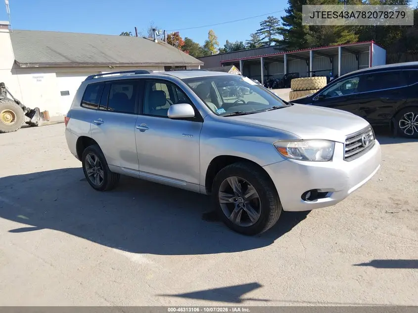 TOYOTA HIGHLANDER 2008, VIN JTEES43A782078279