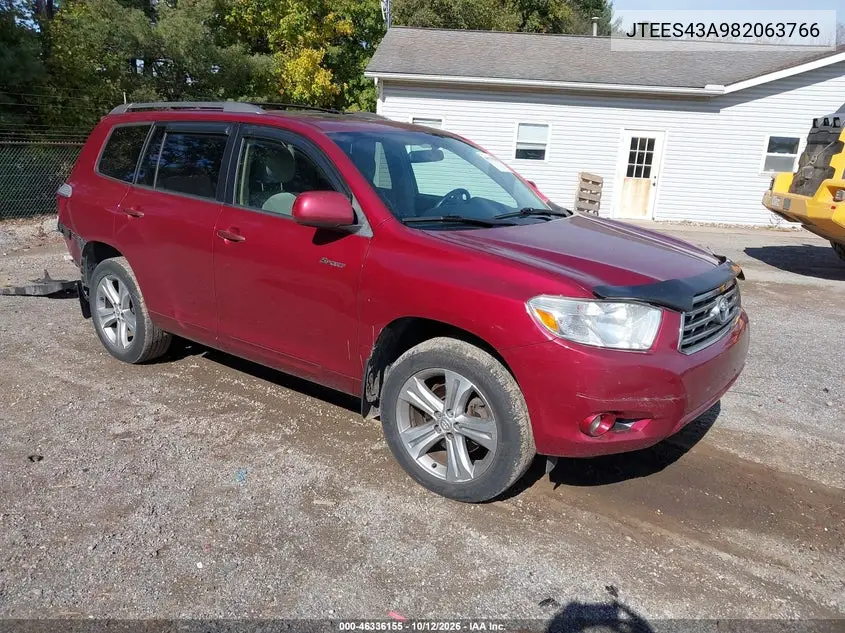 TOYOTA HIGHLANDER 2008, VIN JTEES43A982063766