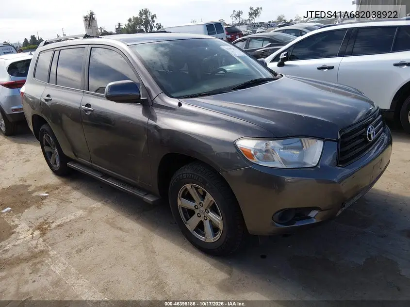 TOYOTA HIGHLANDER 2008, VIN JTEDS41A682038922