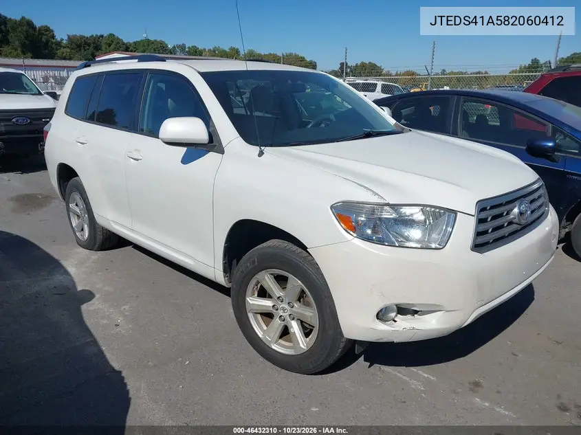 TOYOTA HIGHLANDER 2008, VIN JTEDS41A582060412