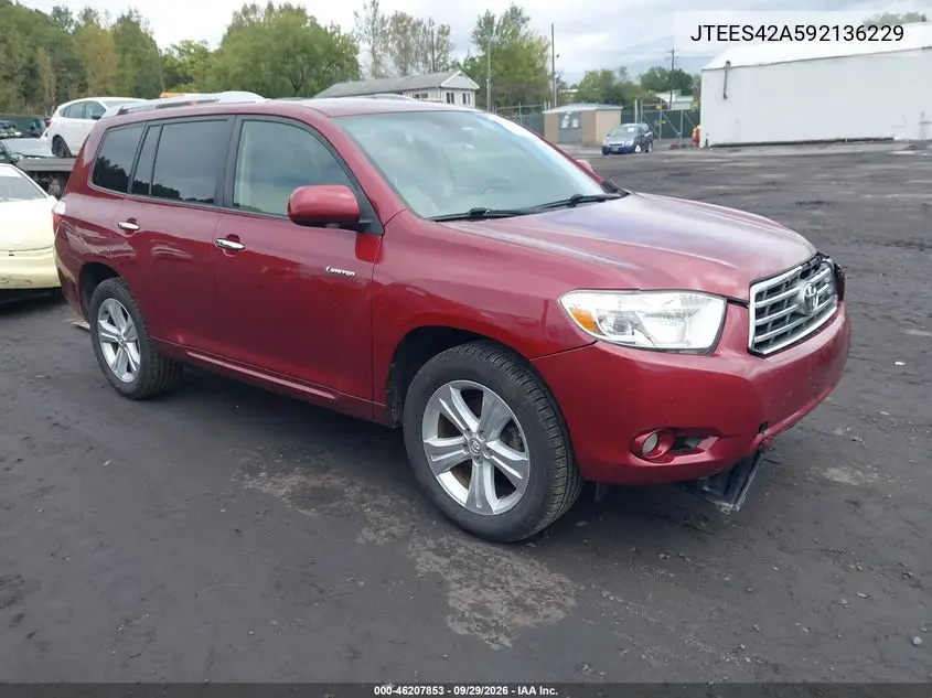TOYOTA HIGHLANDER 2009, VIN JTEES42A592136229