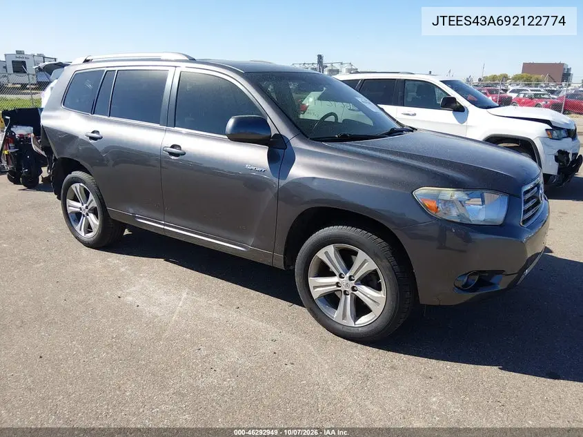 TOYOTA HIGHLANDER 2009, VIN JTEES43A692122774
