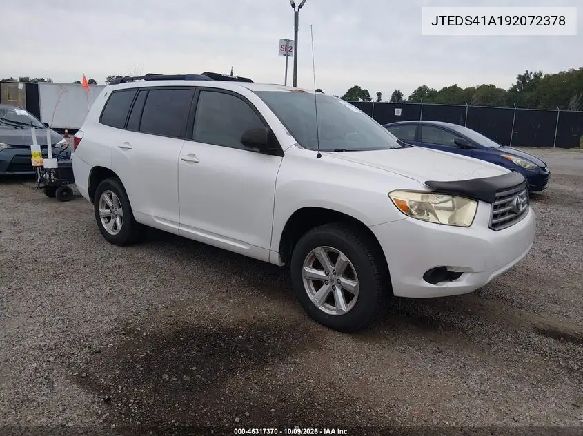 TOYOTA HIGHLANDER 2009, VIN JTEDS41A192072378