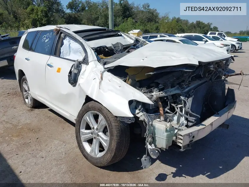 TOYOTA HIGHLANDER 2009, VIN JTEDS42AX92092711