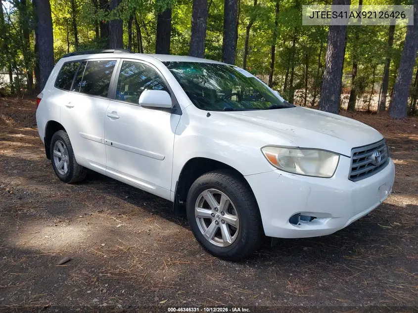 TOYOTA HIGHLANDER 2009, VIN JTEES41AX92126426