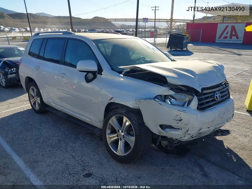 TOYOTA HIGHLANDER 2009, VIN JTEES43AX92130490