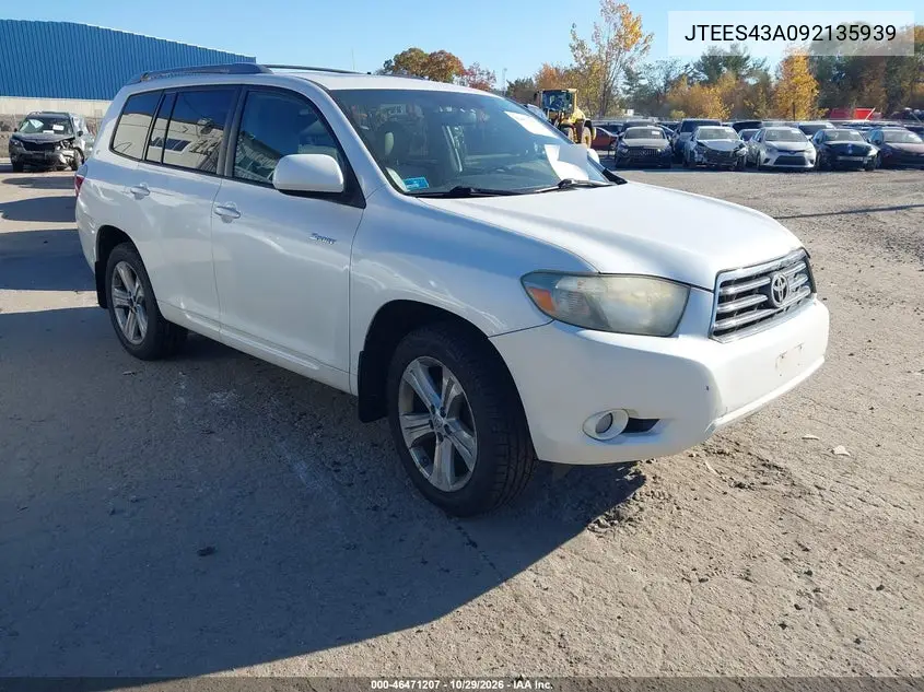 TOYOTA HIGHLANDER 2009, VIN JTEES43A092135939
