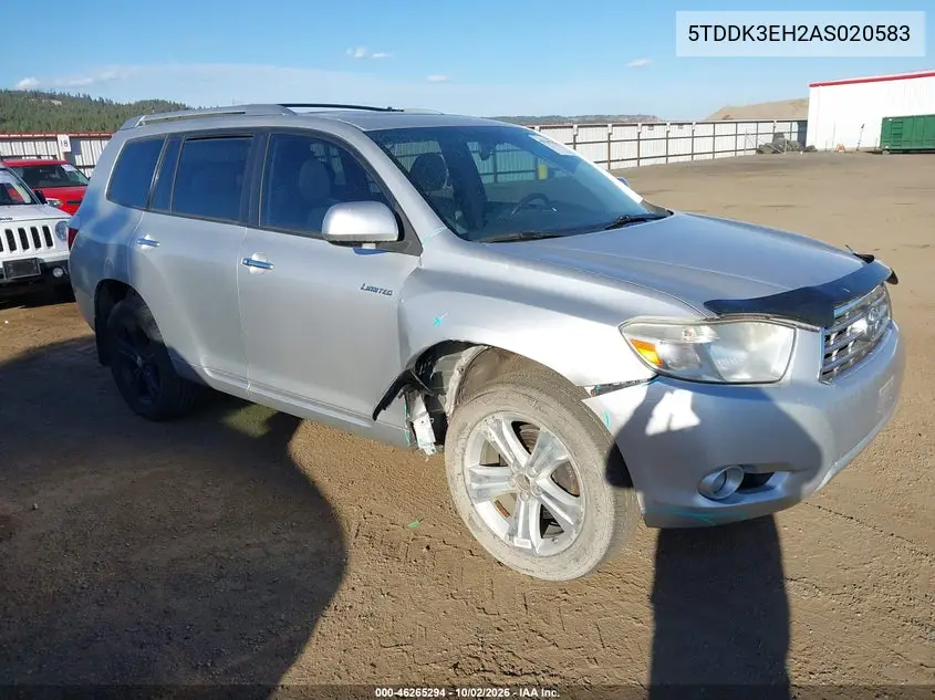 TOYOTA HIGHLANDER 2010, VIN 5TDDK3EH2AS020583