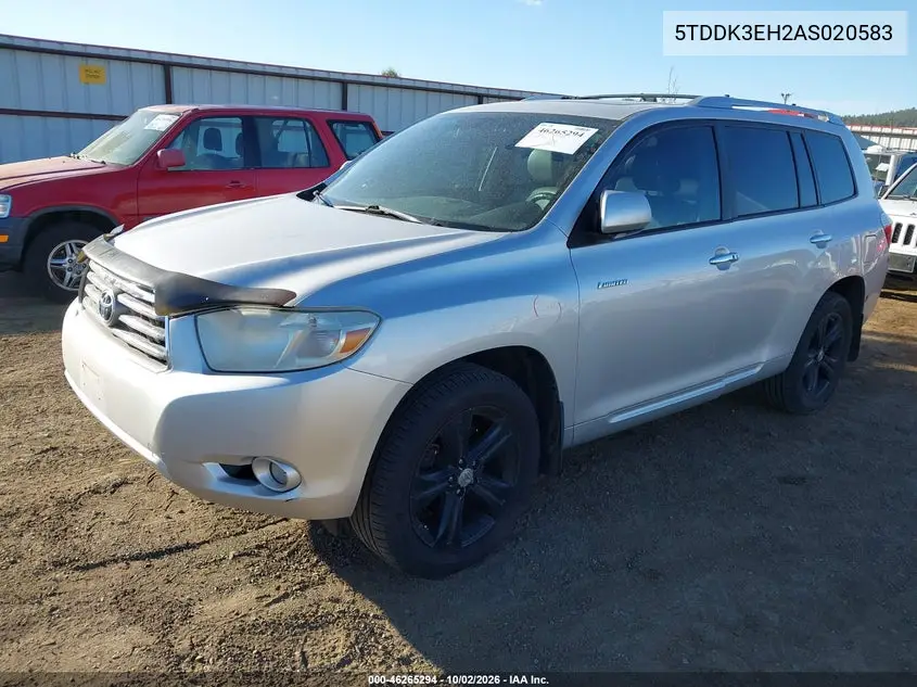 2010 TOYOTA HIGHLANDER VIN 5TDDK3EH2AS020583 — фото 2